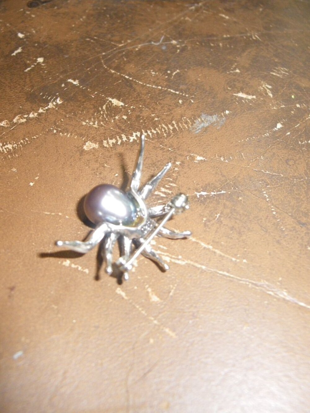 Women’s Vintage Sterling Spider Pin Brooch w/ Marcasite & Black Pearl Gemstones - Picture 5 of 5
